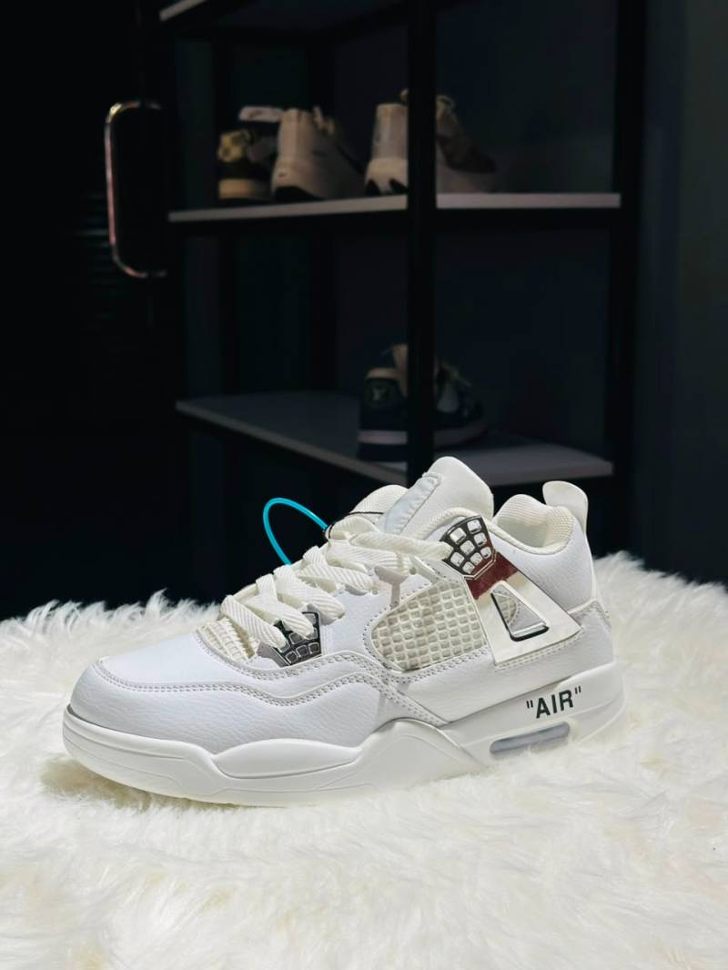 Air Jordan 4 Retro x Off-White Premium Sneakers - Sail White & Metallic Silver